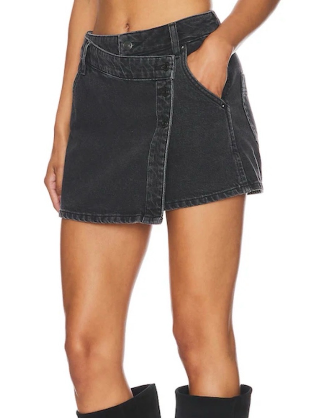 Free People Washed Black Denim Skort